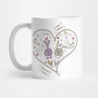 2 Cute Bunnies in a heart Mug